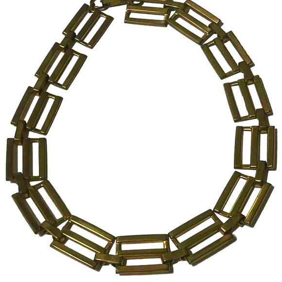 UNIQUE Geo Gold Plated Couture Square Link Choker Necklace 16 Inch - Picture 1 of 4